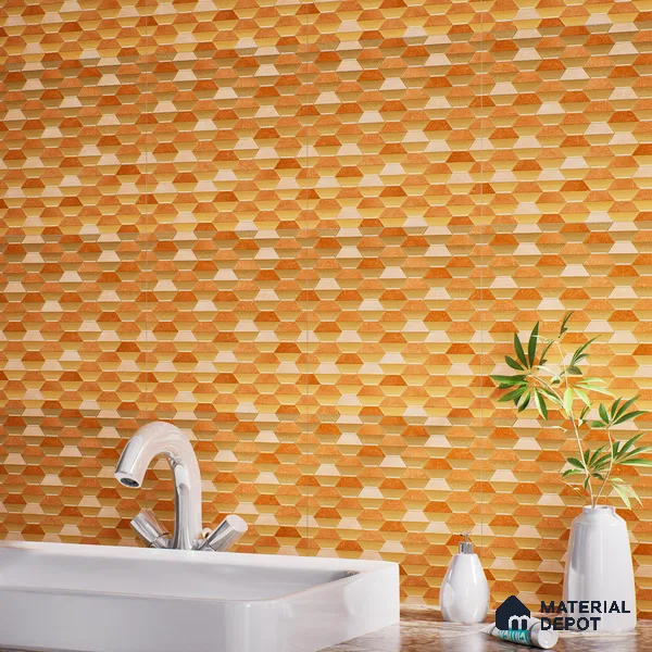 Geometric Wall & Floor Tile TL 07237 E Alpi 8003 GLM (Gold) 1 ft x 1 ft Ceramic Matte Finish - 9 mm  | 2 mm Spacer is Mandatory | Please Expect a Slight Variation of Pattern (Sample)